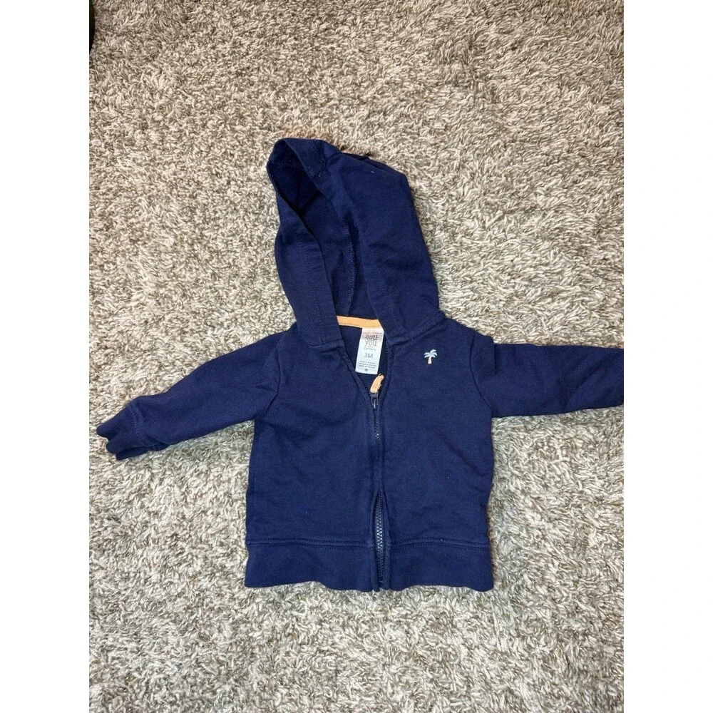 Just One You by Carter's Baby Boy 3M Navy Blue Zip Up Hoodie Palm Tree Embroider